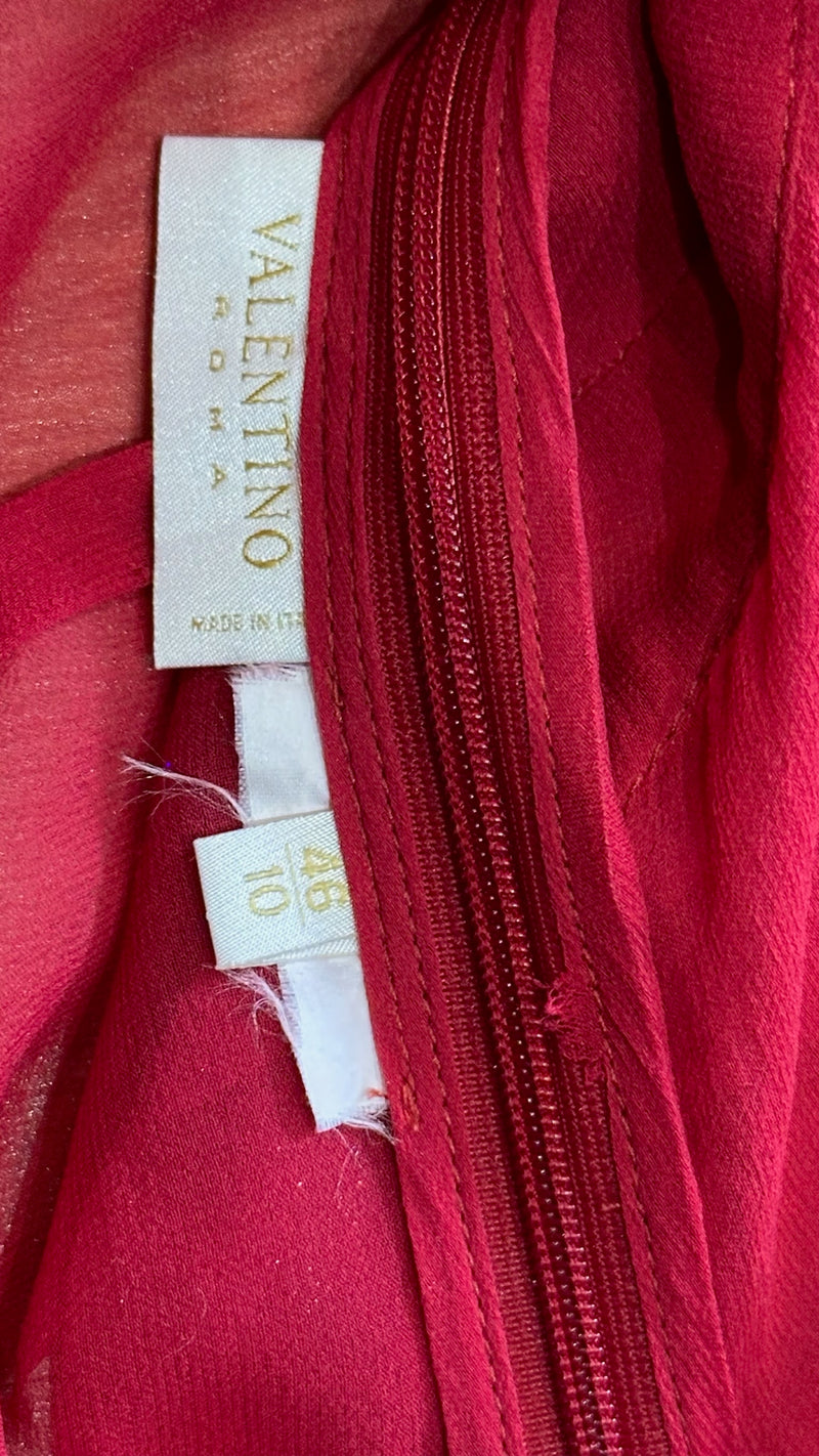 Valentino 2000s Red Sheer Ruffled Peplum Blouse