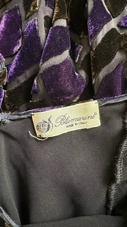 Blumarine F/W 2003 Purple Devoré Velvet Geometric Midi Dress