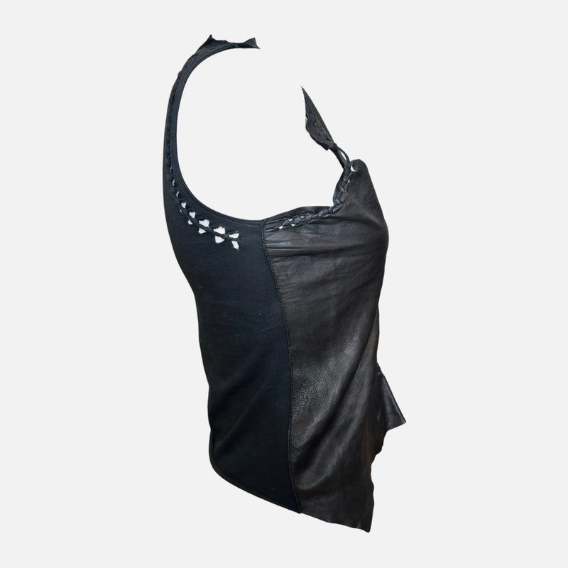 Jean Paul Gaultier S/S 2001 Black Leather Braided-Front Tank Top