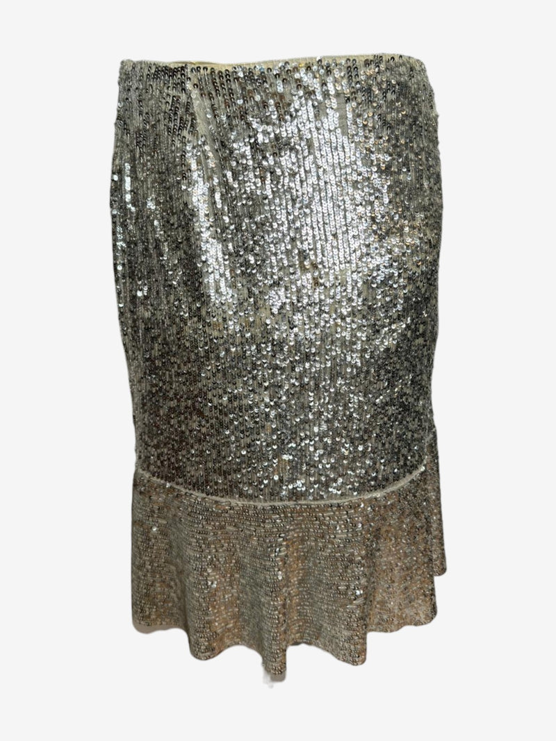 Silver sequined fishtail skirt by Blumarine, allover metallic sequin detail