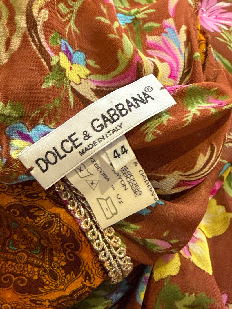Full length view of Dolce & Gabbana S/S 1993 silk dress with A-line silhouette