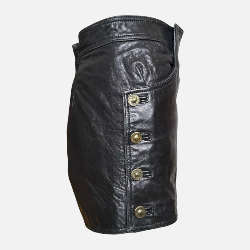 Gianni Versace F/W 1992 Black Leather Medusa-Button Mini Shorts