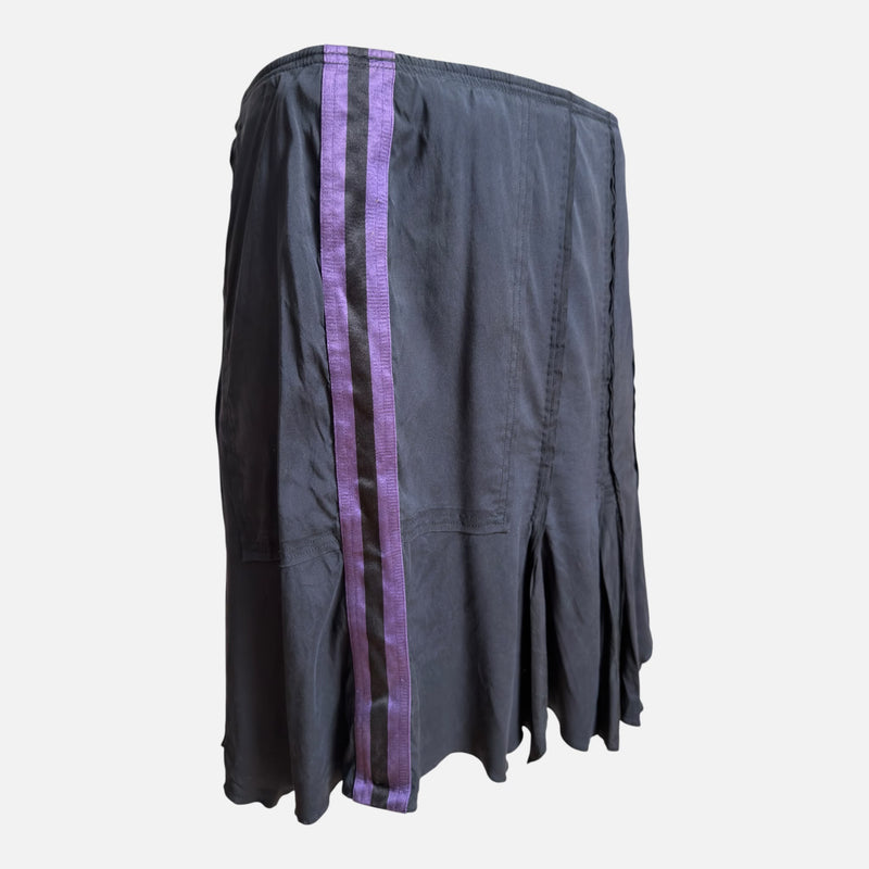 Gucci by Tom Ford S/S 2004 Black Pleated Midi Skirt With Purple Side Stripe
