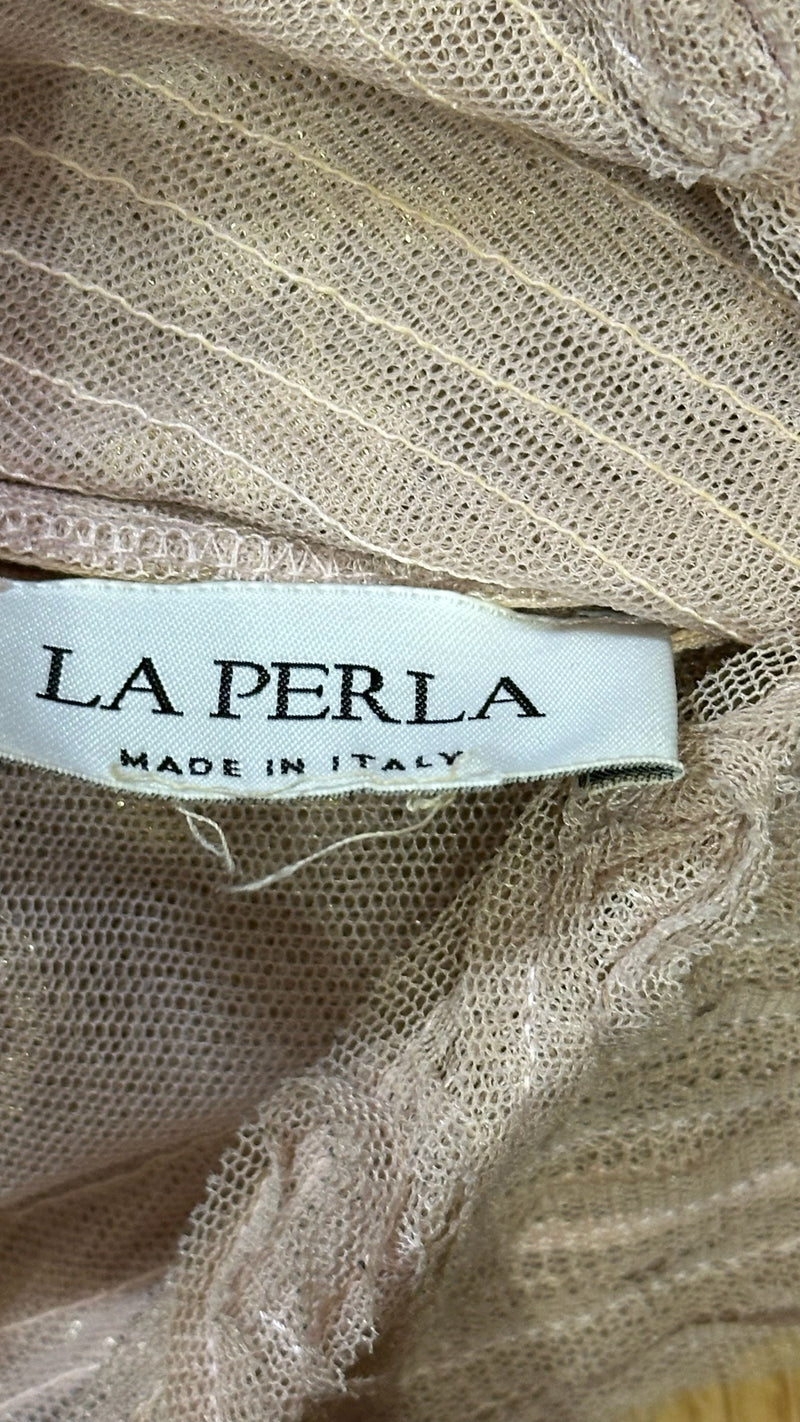 La Perla Blush Pink Metallic Floral Lace Corset Top