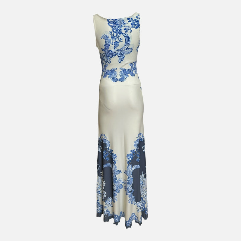 Roberto Cavalli F/W 2007 Ivory And Blue Baroque Floral-Print Maxi Dress