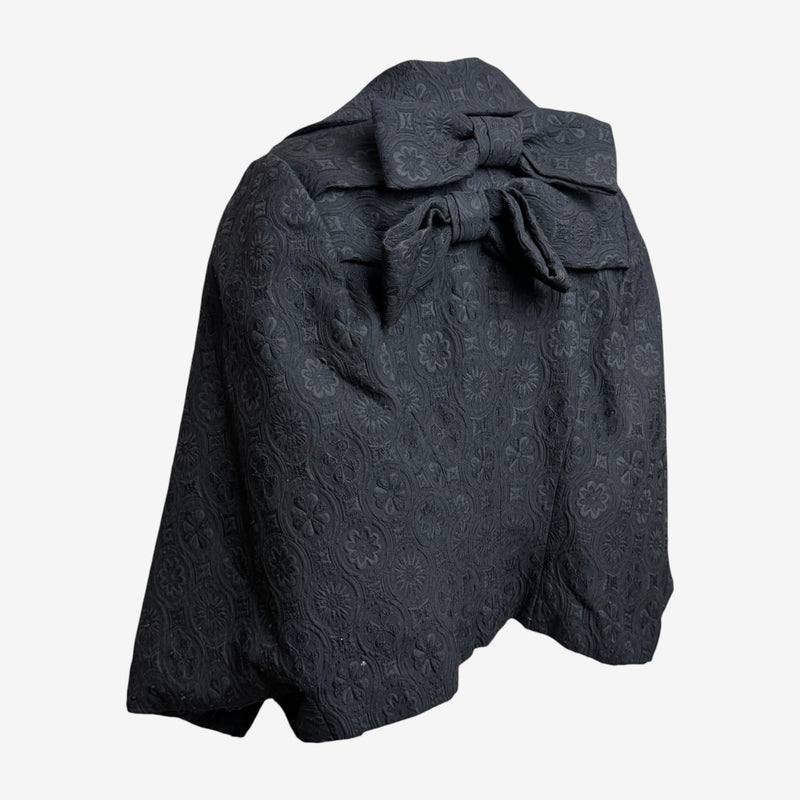 Comme Des Garçons F/W 2004 Black Embossed Floral Bow-Back Cropped Cape Jacket