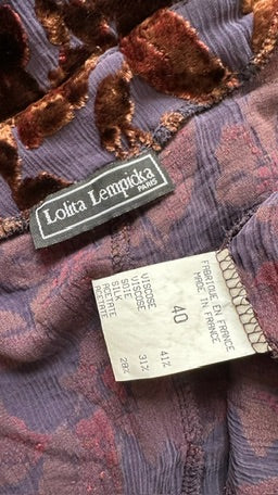 Lolita Lempicka F/W 1997 Slate Blue Floral Velvet Devoré Buttoned Midi Dress