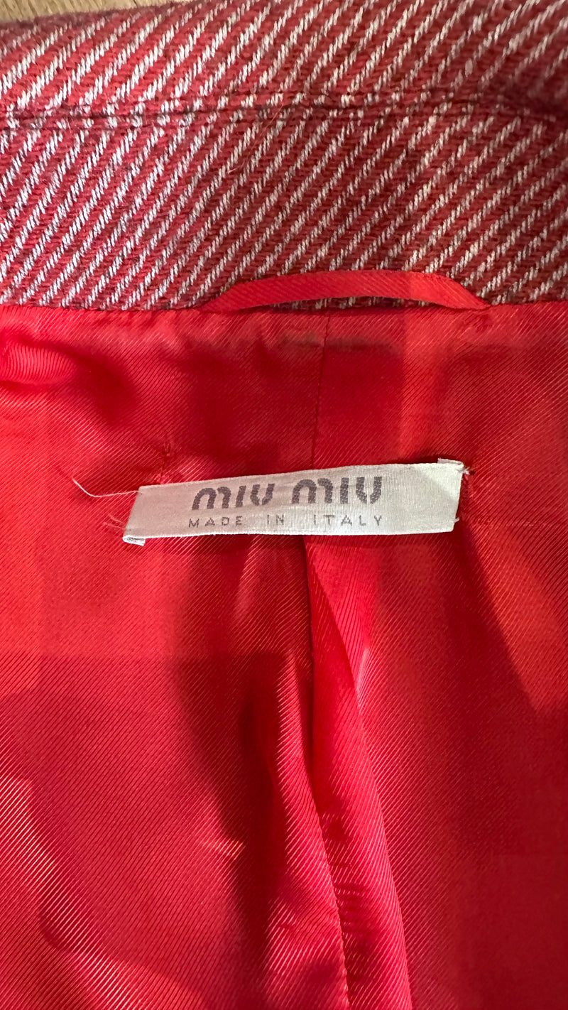 Miu Miu F/W 2000 Red Diagonal-Stripe Double-Breasted Midi Coat
