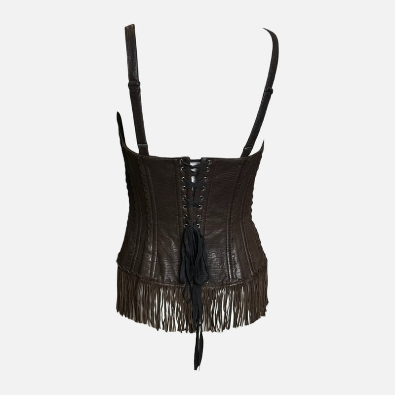 Jean Paul Gaultier F/W 2006 Dark Brown Leather Scalloped Fringed Corset