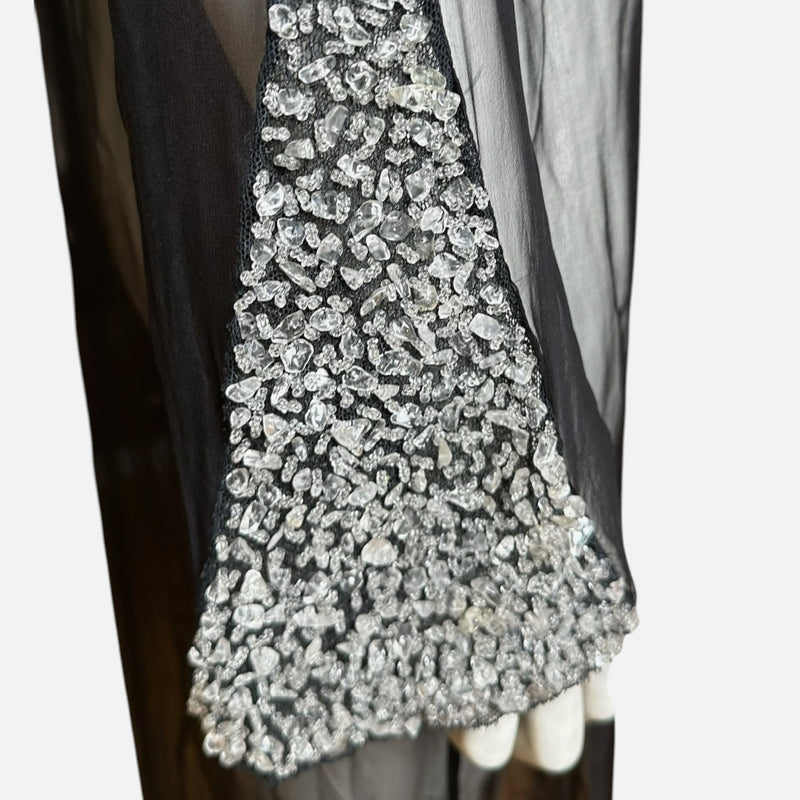 Alberta Ferretti 1990s Black Sheer Crystal-Chip Embellished Maxi Dress