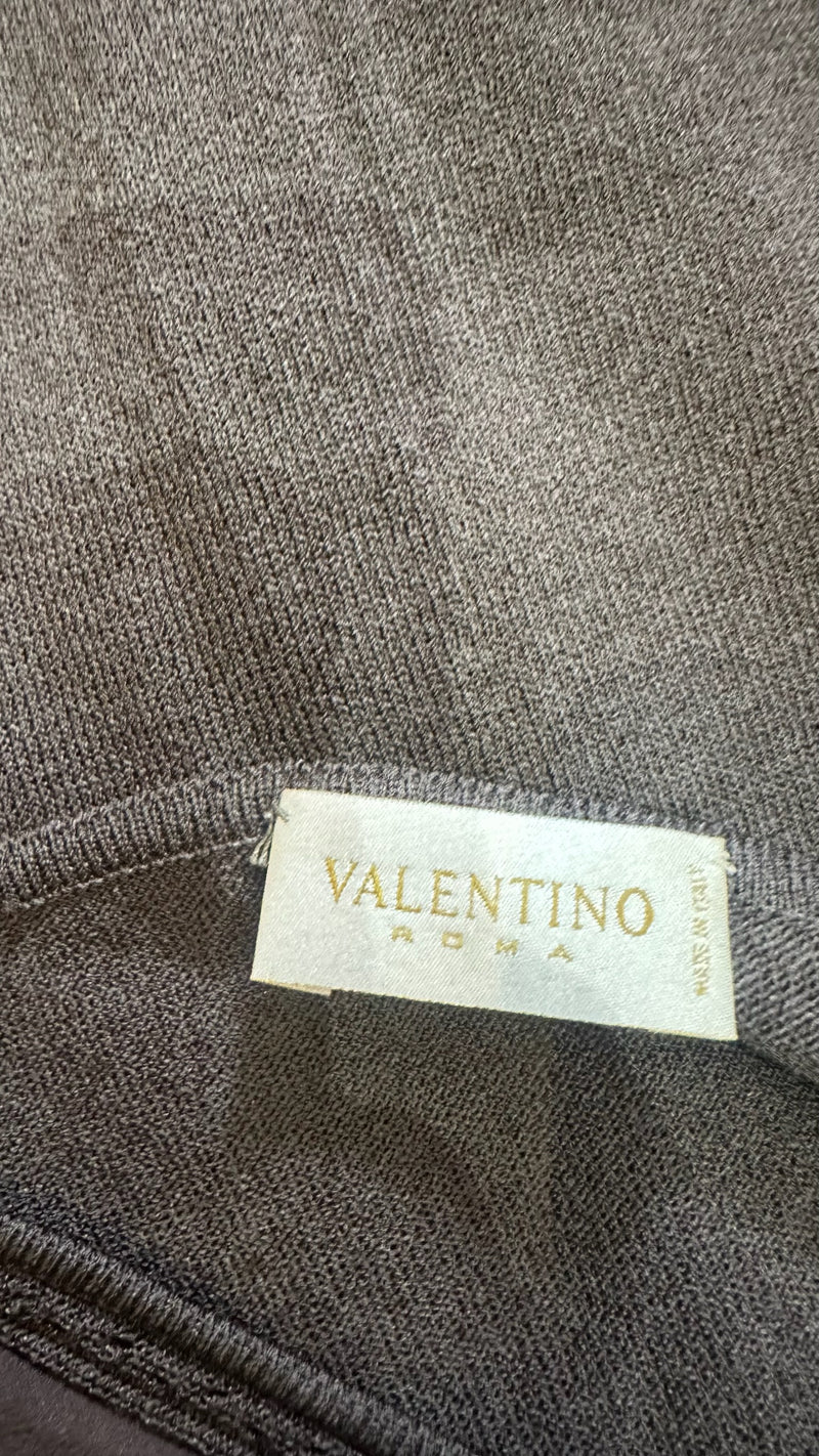 Valentino S/S 2003 Brown Knit Ruffle-Trim Crystal-Embellished Top