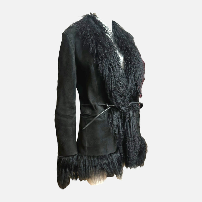 Gucci by Tom Ford F/W 1999 Black Suede Mongolian Fur-Trimmed Shearling Jacket