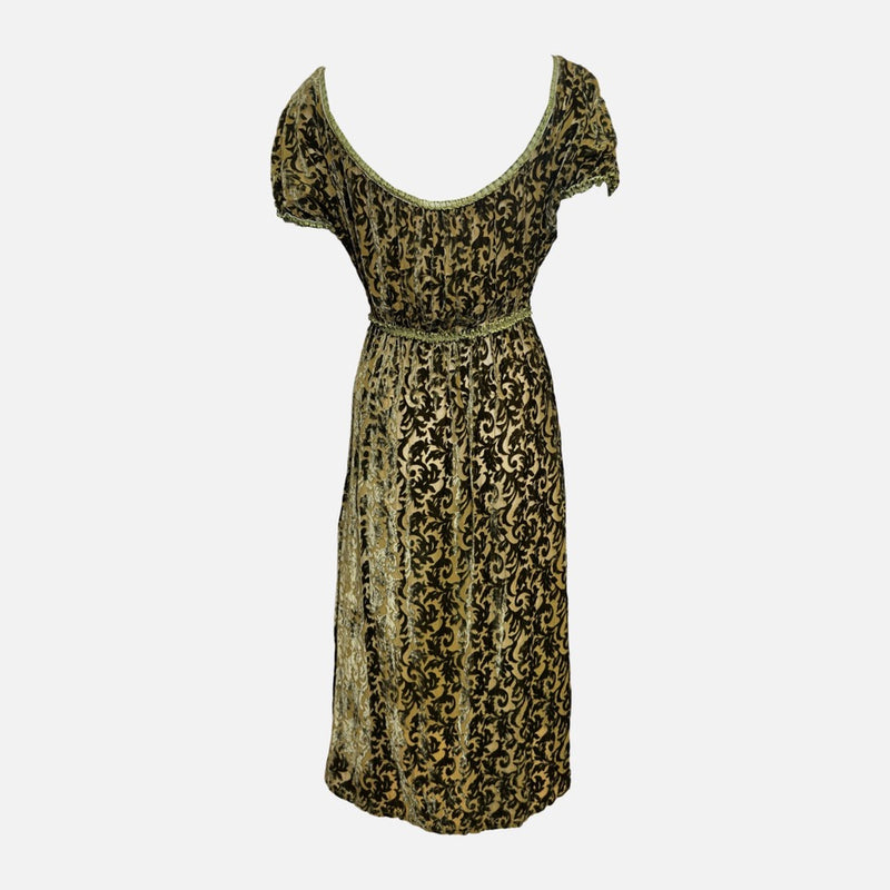 Roberto Cavalli F/W 1997 Olive And Black Velvet Devoré Midi Dress
