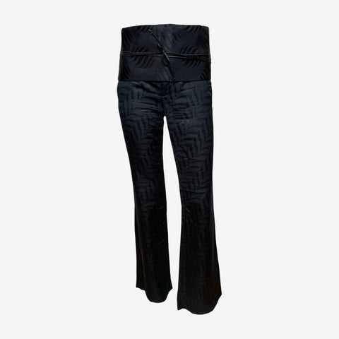 Gucci by Tom Ford F/W 2002 Black Jacquard Leaf-Print Obi-Belt Flare Trousers
