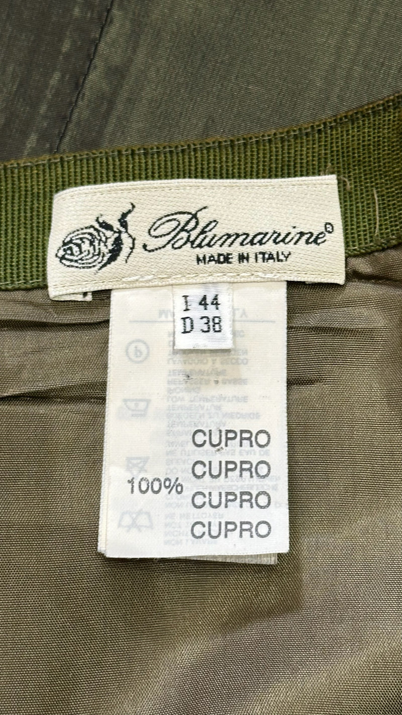 Blumarine F/W 1999 Dark Green Iridescent Taffeta Sequin-Embroidered Maxi Skirt