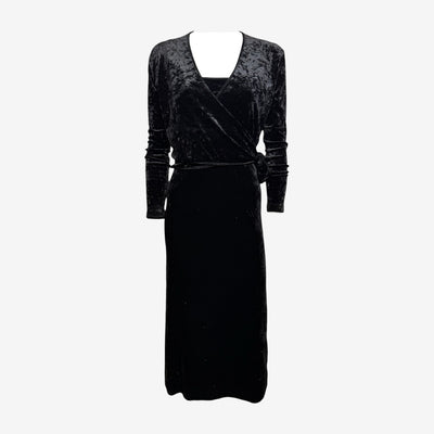 Yohji Yamamoto 1980s Black Crushed Velvet Wrap Two-Piece Dress