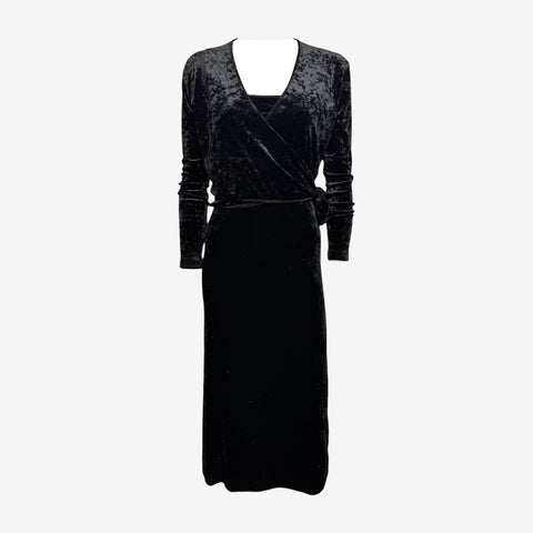 Yohji Yamamoto 1980s Black Crushed Velvet Wrap Two-Piece Dress
