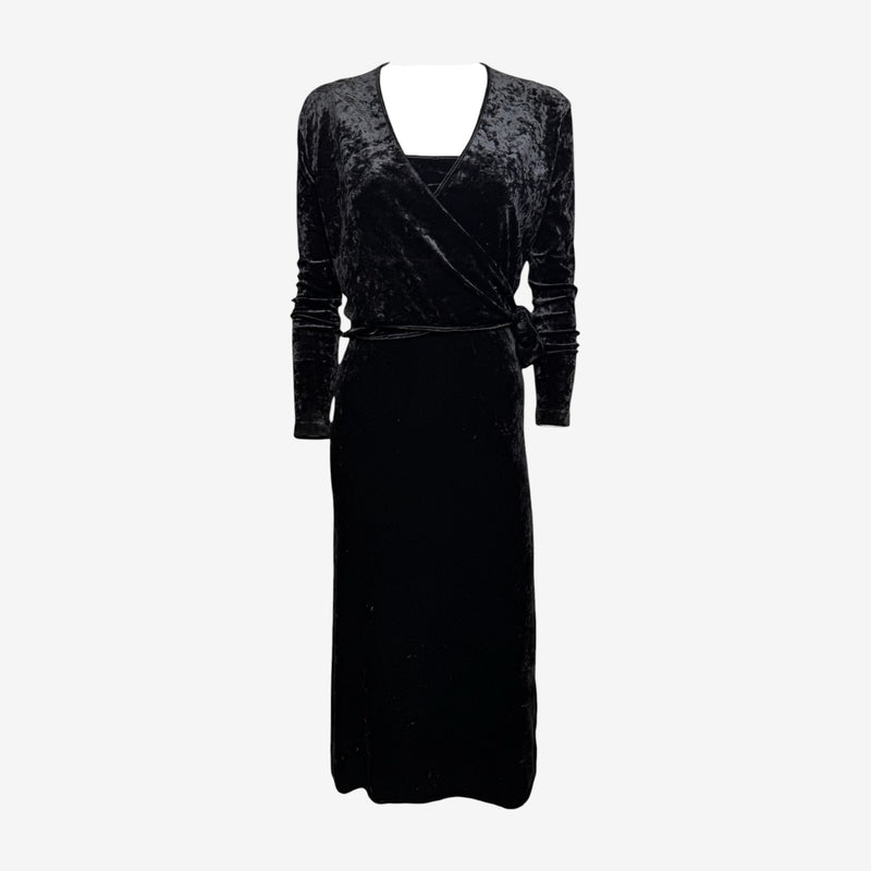 Yohji Yamamoto 1980s Black Crushed Velvet Wrap Two-Piece Dress