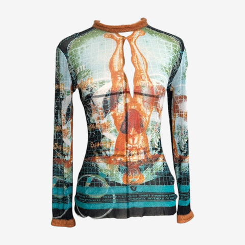 Jean Paul Gaultier Late 1990s Skull Print Mesh Top