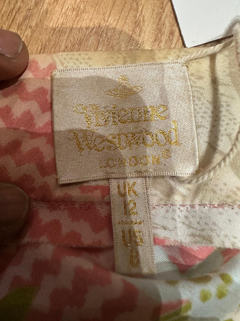 Vivienne Westwood S/S 2001 Pink Floral And Feather-Print Panelled A-Line Midi Skirt