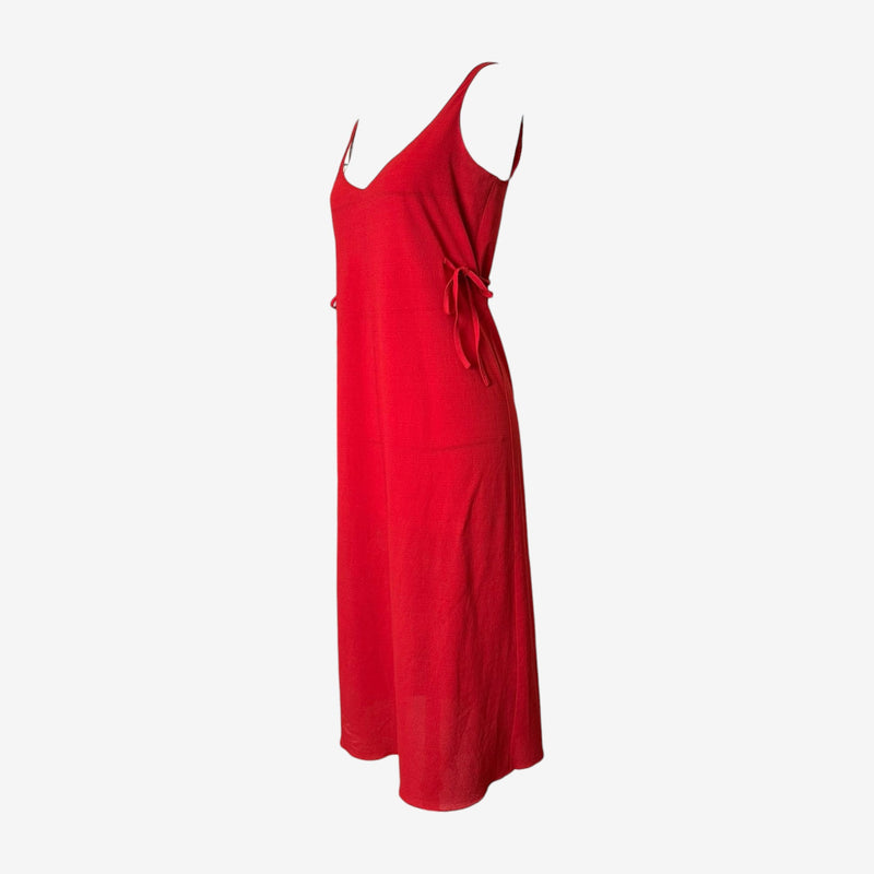 Red silk slip dress by Miu Miu, back view with adjustable shoulder straps