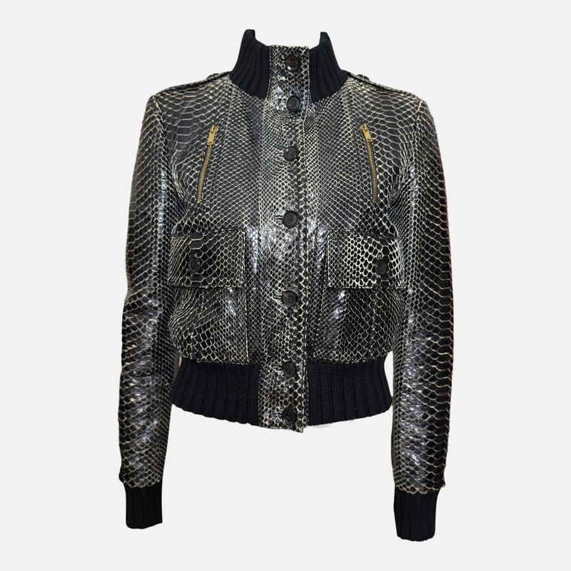 Gucci S/S 2009 Black Python Snakeskin Cropped Bomber Jacket