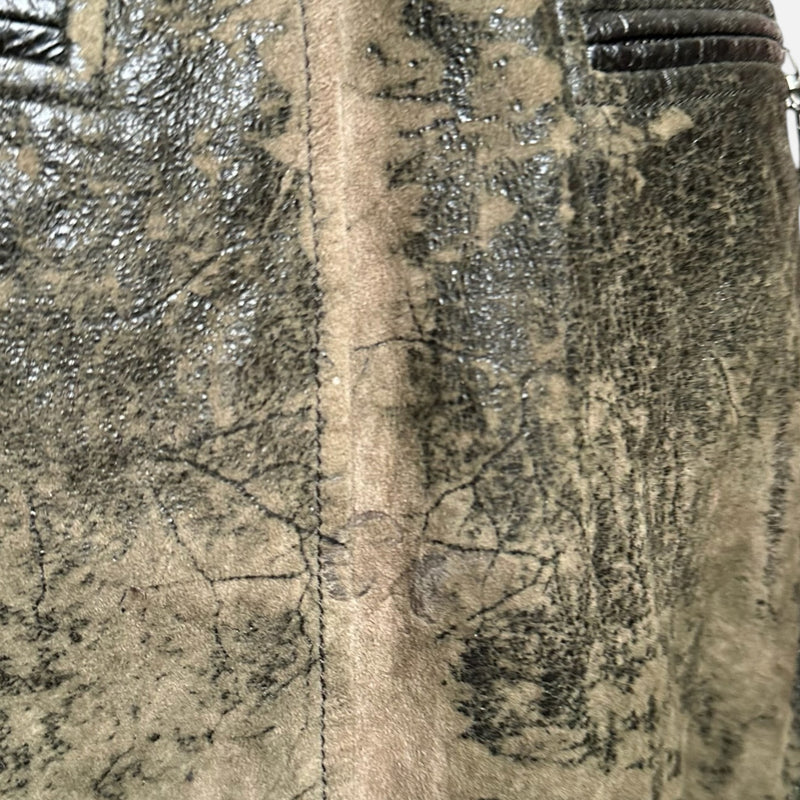 Christian Dior by John Galliano F/W 2006 Khaki Distressed Leather Croc-Embossed Mini Skirt