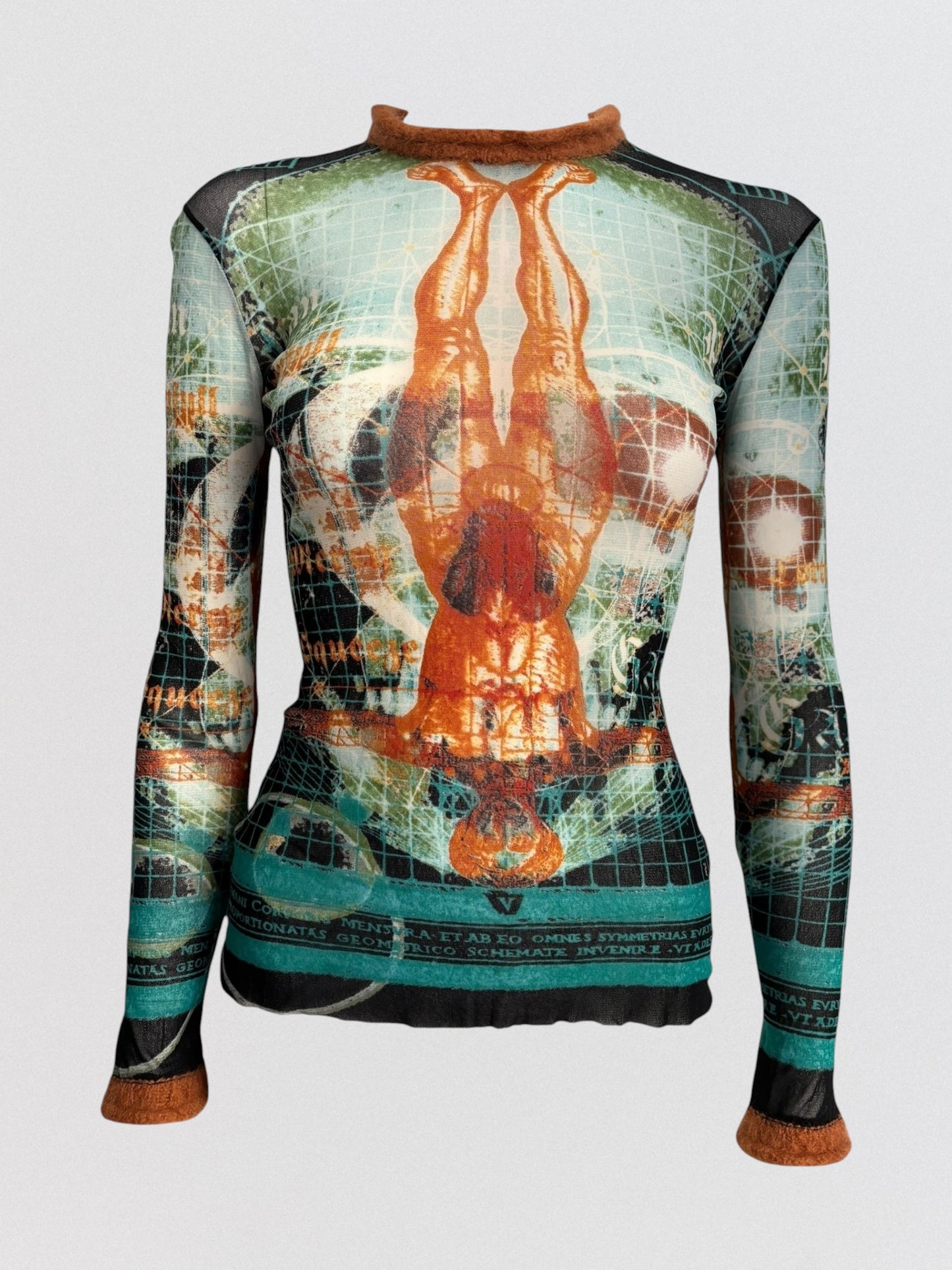 Jean Paul Gaultier Sheer Knit Printed Mesh Top