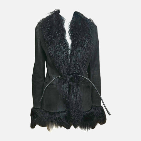 Gucci by Tom Ford F/W 1999 Black Suede Mongolian Fur-Trimmed Shearling Jacket