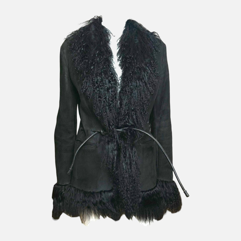 Gucci by Tom Ford F/W 1999 Black Suede Mongolian Fur-Trimmed Shearling Jacket
