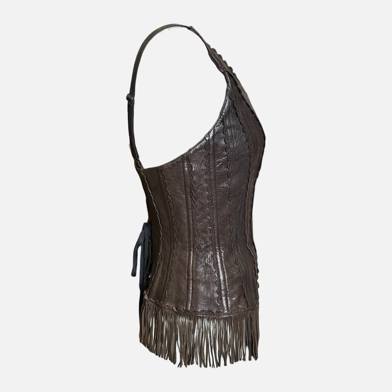 Jean Paul Gaultier F/W 2006 Dark Brown Leather Scalloped Fringed Corset
