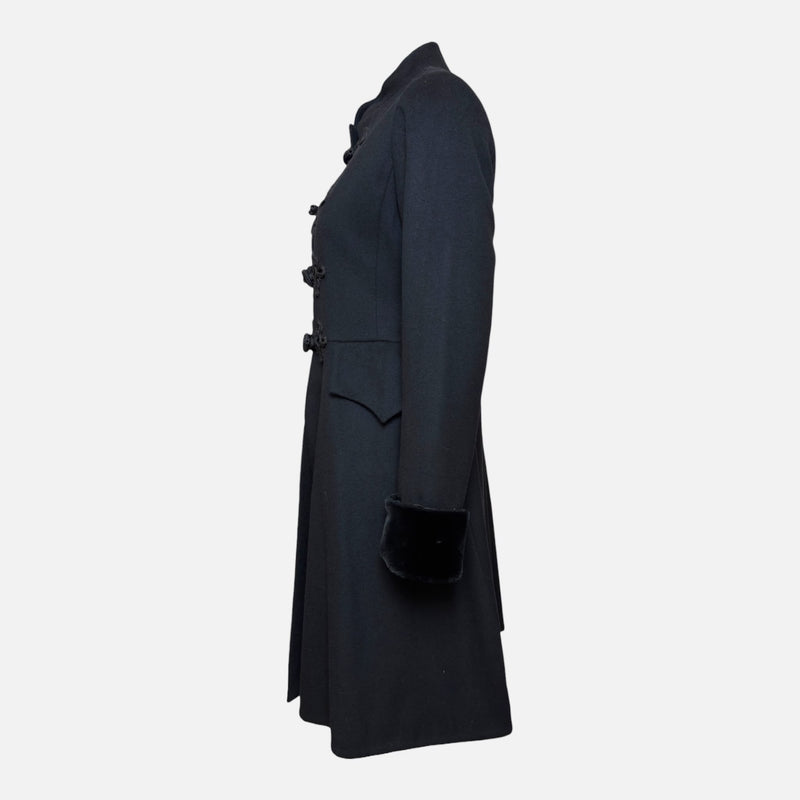 Saint Laurent Rive Gauche F/W 1969 Black Frog-Fastened Fur-Trimmed Wool Coat
