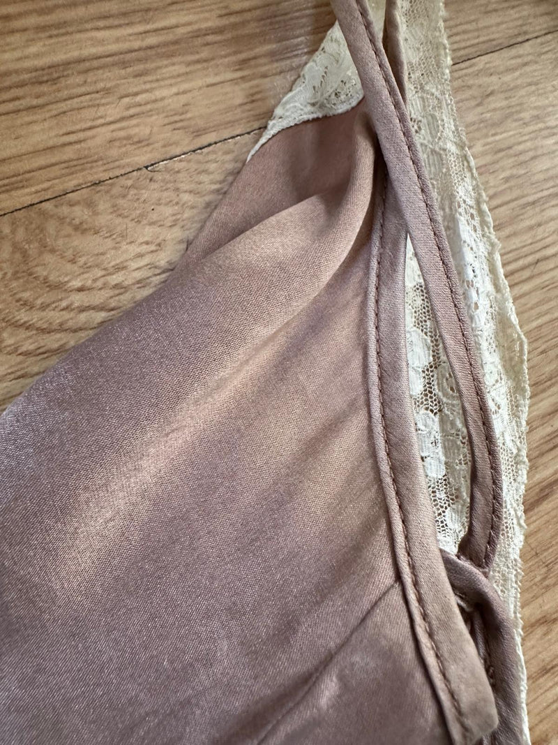 Roberto Cavalli S/S 2006 Dusty Rose Satin Lace-Trimmed Ruffled Slip Dress