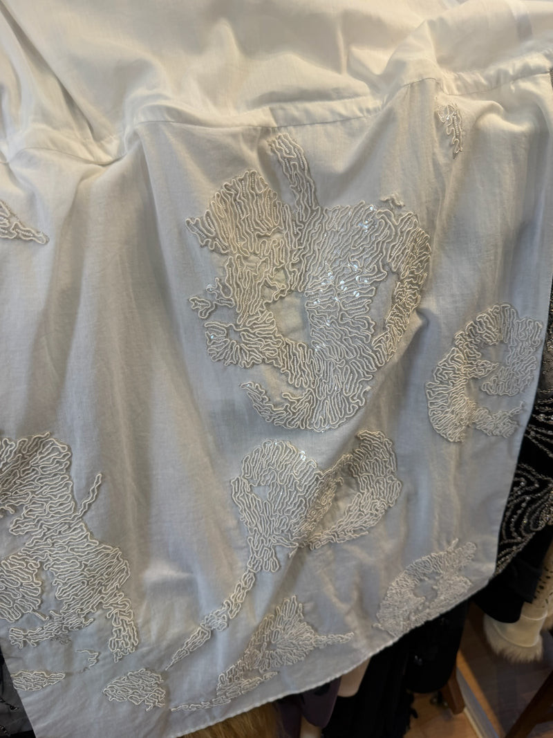 Yohji Yamamoto S/S 2020 White Balloon-Hem Embellished Shirt Dress