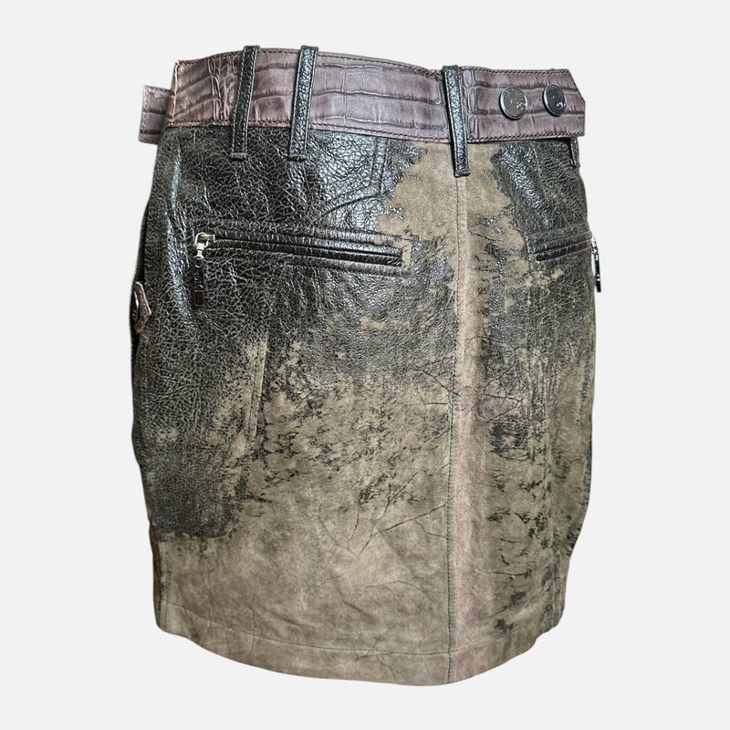 Christian Dior by John Galliano F/W 2006 Khaki Distressed Leather Croc-Embossed Mini Skirt