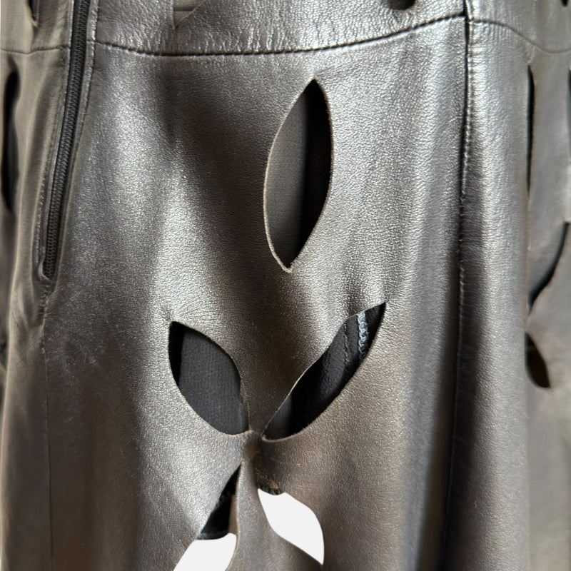 Gianni Versace S/S 1994 Black Leather Cutout-Floral Mini Dress