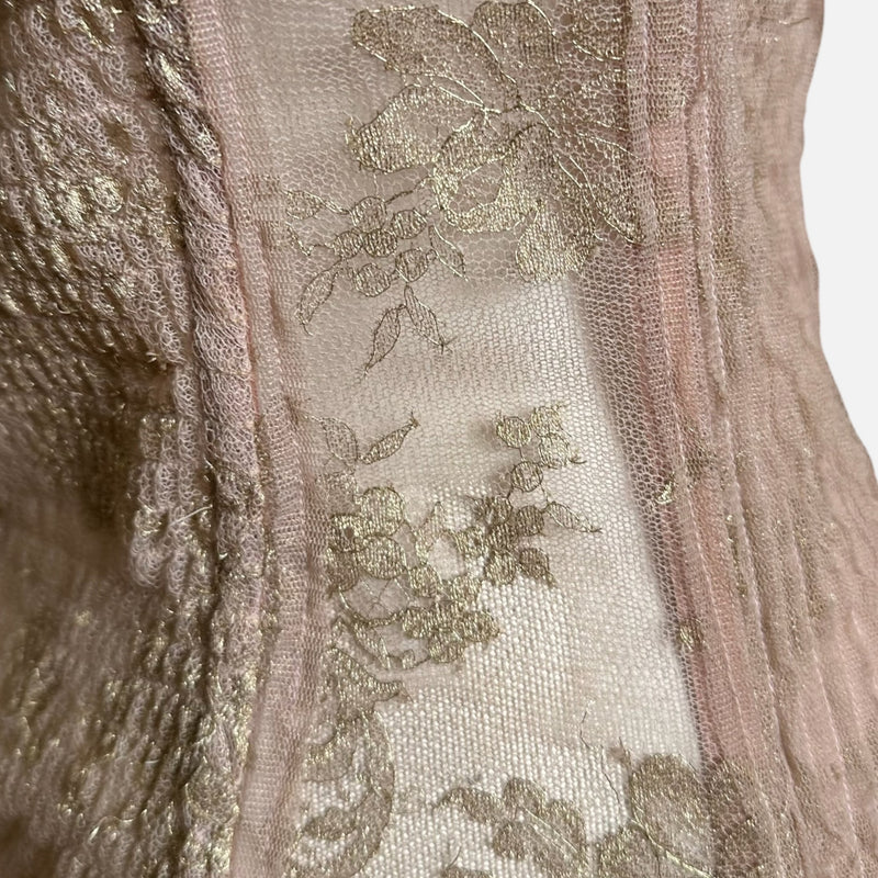 La Perla Blush Pink Metallic Floral Lace Corset Top