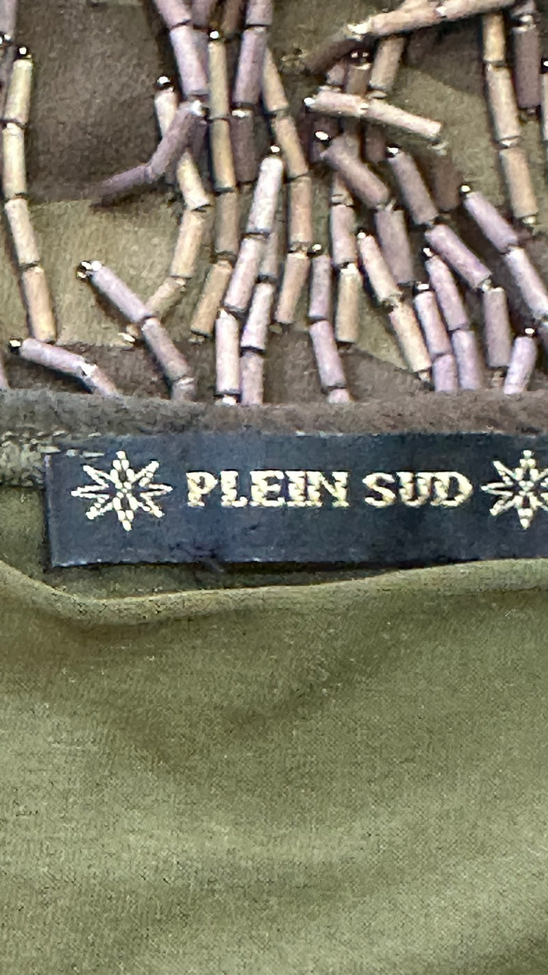 Plein Sud 2000s Khaki Camouflage Bugle-Beaded Pencil Skirt
