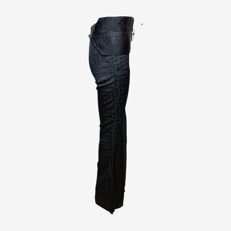 Gucci by Tom Ford F/W 2002 Black Jacquard Leaf-Print Obi-Belt Flare Trousers