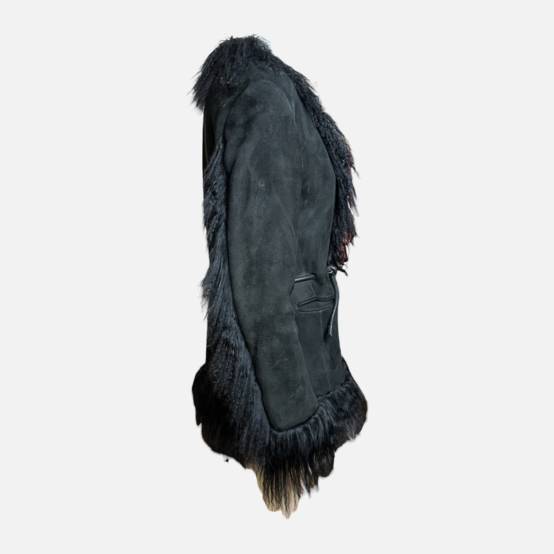 Gucci by Tom Ford F/W 1999 Black Suede Mongolian Fur-Trimmed Shearling Jacket