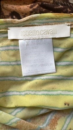 Roberto Cavalli S/S 2002 Ochre Tropical-Print Ruched Wrap Mini Skirt