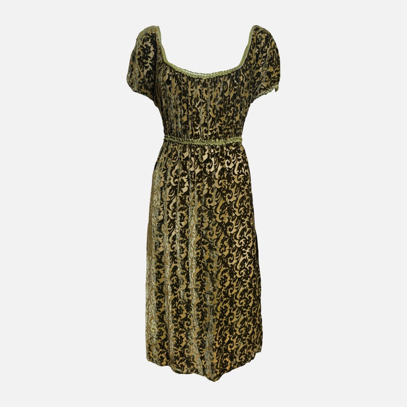 Roberto Cavalli F/W 1997 Olive And Black Velvet Devoré Midi Dress