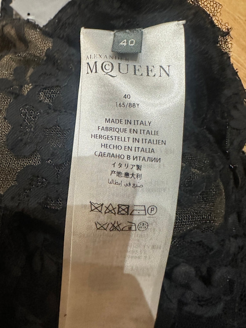 Alexander McQueen S/S 2016 Black And Ivory Lace Cut-Out Tiered High-Low Gown