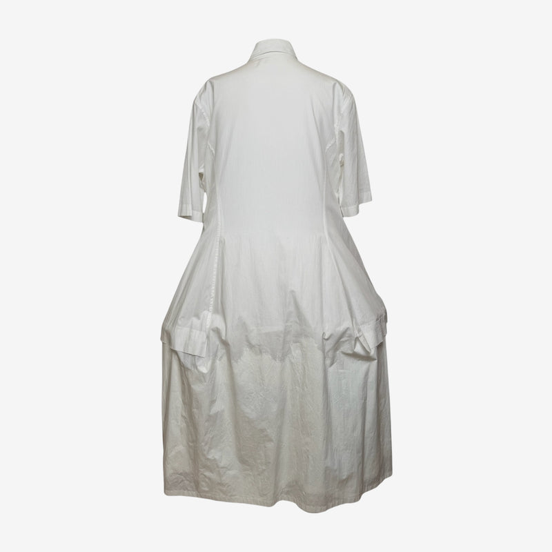 Yohji Yamamoto S/S 2020 White Balloon-Hem Embellished Shirt Dress