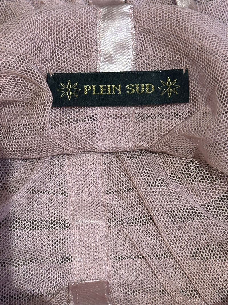 Plein Sud 2000s Mauve Sheer Mesh Ruched Tie-Strap Bustier Top