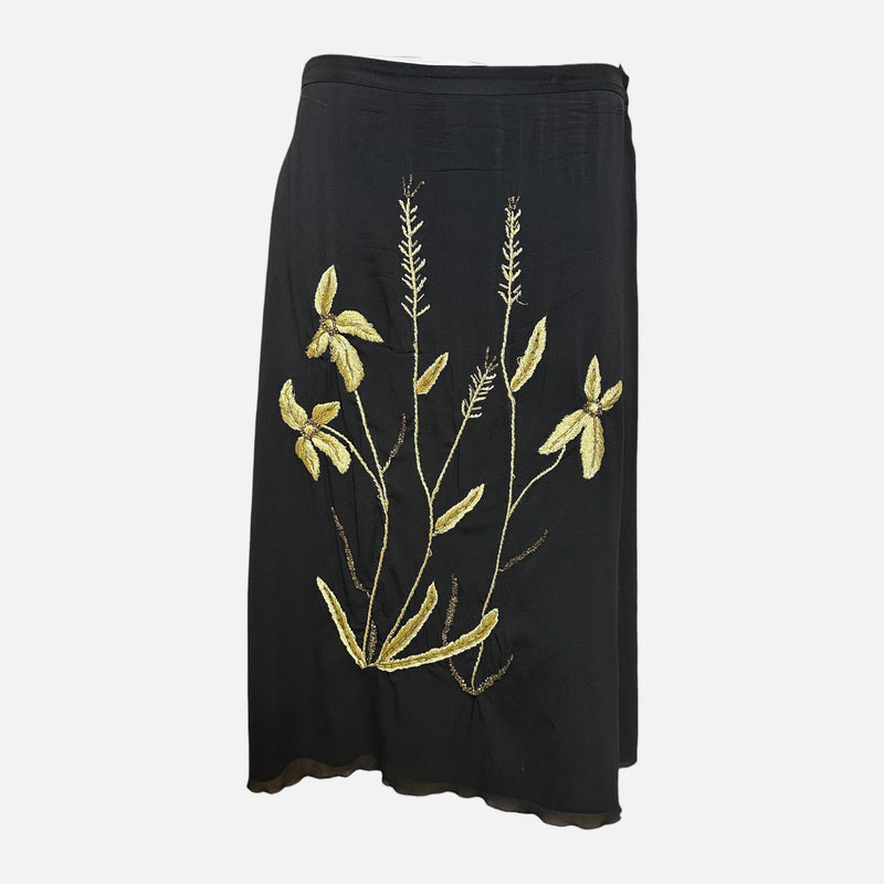 Dolce & Gabbana S/S 1999 Black Gold Botanical Embroidered Midi Skirt