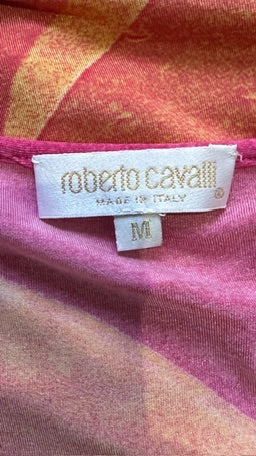 Roberto Cavalli F/W 1999 Pink & Yellow Rose-Print Long-Sleeve Top