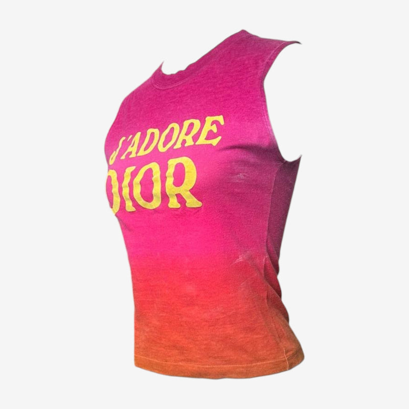 Side view of Dior cotton tank top with crew neckline and fitted silhouette