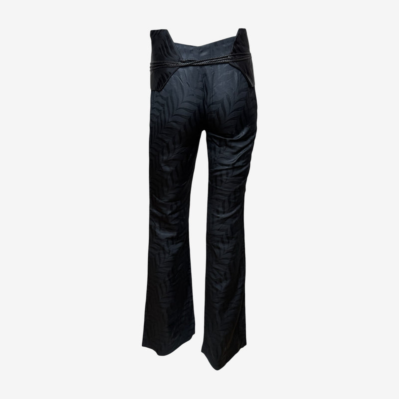 Gucci by Tom Ford F/W 2002 Black Jacquard Leaf-Print Obi-Belt Flare Trousers