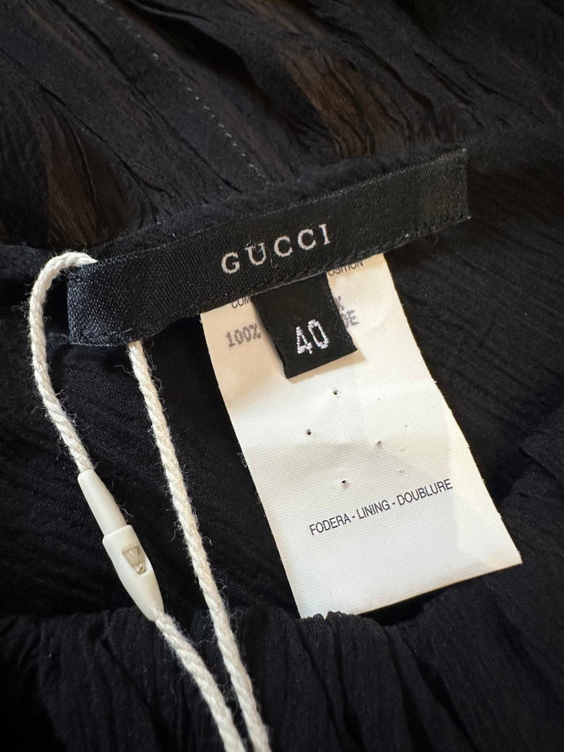 Gucci by Tom Ford S/S 2000 Black Ruched Sheer-Bodice Midi Dress